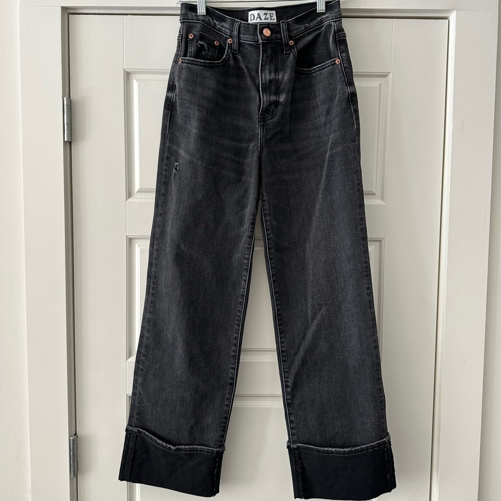 Black Wide-Leg Jeans with Cuffs